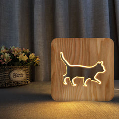 Pet Shaped Cartoon Hollow 3D Design Wood Night Light