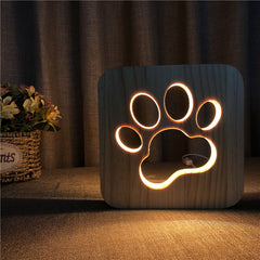 Pet Shaped Cartoon Hollow 3D Design Wood Night Light