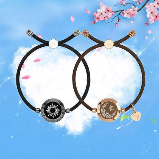 Moon and Sun Theme Bluetooth Pairing Jewelry Long Distance Touch Bracelets for Couples Vibration & Light up Bracelets for Lovers, Lovely Gifts(2PCS)