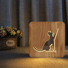 Pet Shaped Cartoon Hollow 3D Design Wood Night Light