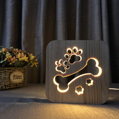 Pet Shaped Cartoon Hollow 3D Design Wood Night Light