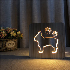 Pet Shaped Cartoon Hollow 3D Design Wood Night Light