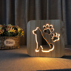 Pet Shaped Cartoon Hollow 3D Design Wood Night Light