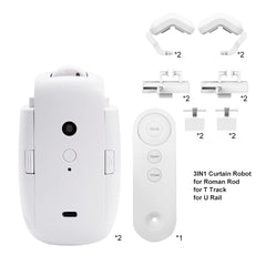 Smart Automatic Curtain Opener Suitable for Roman Rod, T-shaped/U-shaped Tracks, Controlled by Remote Control, Bluetooth(a Little Distance) and Wifi, 1PC/2PCS(Left*1 and Right*1)